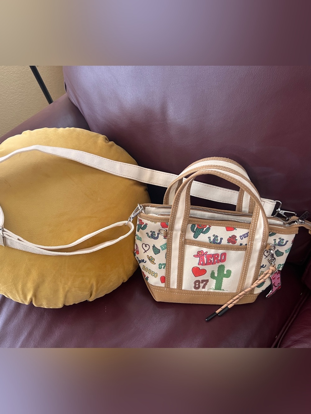 Embroidered Canvas Mini Tote in Cream and Tan - Aero
